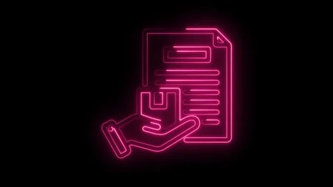 Neon hand holding package with document concept delivery service animated o.. Stock Footage 346002373