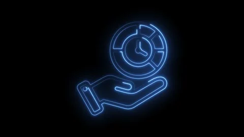 Neon hand holding pie chart and clock representing time management and effi.. Stock Footage 346005957