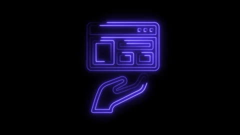 Neon hand holding website concept digital interface glow Stock Footage 308194179