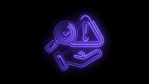 Neon hand inspecting warning sign cyber security risk detection animation i.. Stock Footage 346007989