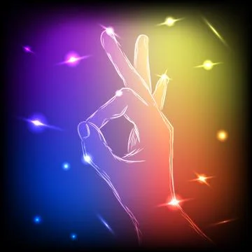 Neon Hand OK Stock Illustration