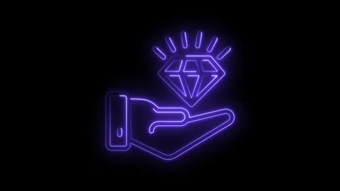 Neon hand presenting a diamond symbol on black background representing value and Stock Footage 322961936