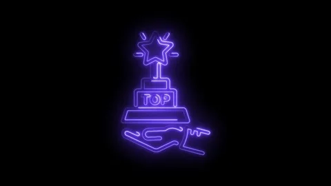 Neon hand presenting star award trophy concept of success and achievement on Stock Footage 330775008
