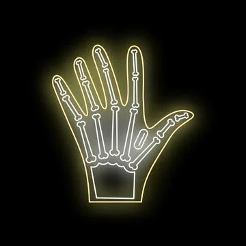 Neon hand skeleton glowing outline sign Illustrazione stock