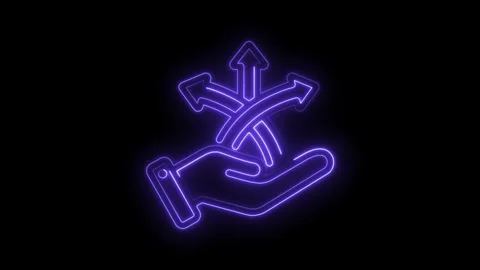 Neon hand with three arrows pointing upward on black background indicating .. Stock Footage 345997744