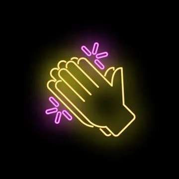 Neon hands clapping showing applause and celebration Stock Illustration