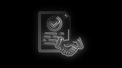 Neon handshake agreement document approved contract deal success partnership Stock Footage 333954852