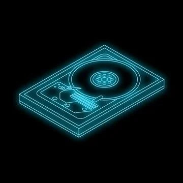 Neon hard disk drive glowing on black background イラスト素材