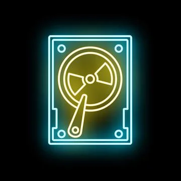 Neon hard drive displaying data danger disk icon 库存插图