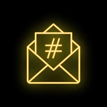 Neon hashtag symbol appearing from open mail envelope Stock Illustration