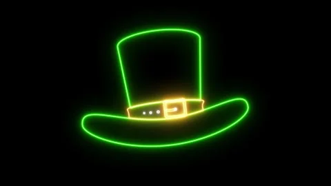 Neon hat Saint Patrick's Day top hat green hat clover leaf animation loopin.. Stock Footage 264964661