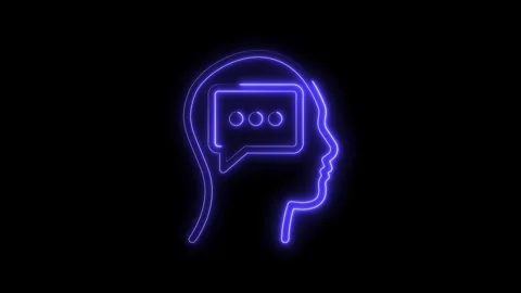 Neon head with chat bubble thoughts glowing communication and ideas Stock Footage 322969672
