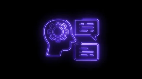Neon head with cogwheel and chat bubbles representing artificial intelligen.. Stock Footage 312320168