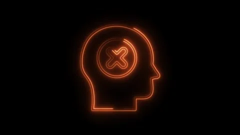Neon head with cross symbol error concept represents negative thinking and .. Stock Footage 308606223