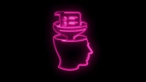 Neon head with data filter idea generation concept glowing pink isolated on.. Video stock 312331626