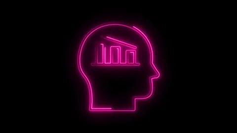 Neon head with declining bar graph illustrating mental health issues concept Stock Footage 308606458