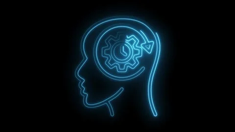Neon head with gear clock rotating artificial intelligence creative thinkin.. 動画素材 309916487