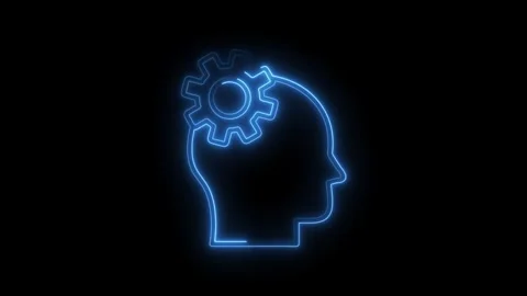 Neon head with gear creative thinking and problem solving animated concept Stock Footage 308606367