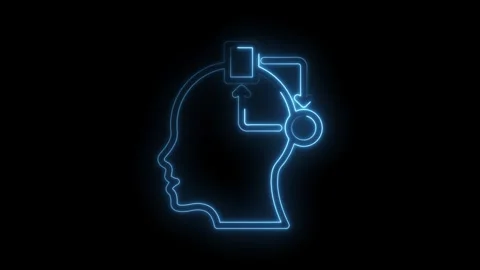 Neon head icon animation representing mental process thinking brainstorming.. Stock Footage 345997447