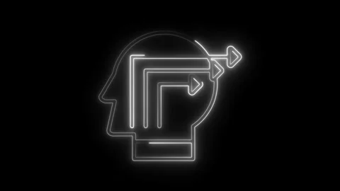 Neon head icon with arrows symbolizing problem solving and cognitive processe Stock Footage 308191218