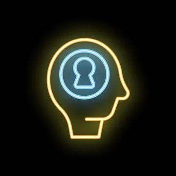 Neon head with keyhole suggesting problem solving Stockillustratie
