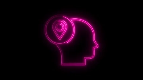 Neon head with location pointer concept of local awareness and location bas.. Video stock 308606432