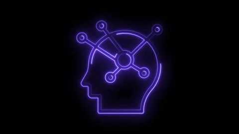 Neon head outline with network nodes concept for intelligence technology and Stock Footage 322962847