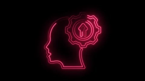 Neon head profile with arrow up in cogwheel idea generation and creative th.. Stock Footage 345997419