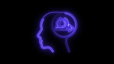 Neon head profile with cycle arrows inside brain representing iterative thi.. Stock Footage 308605739