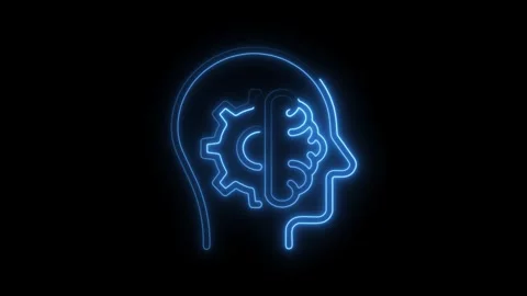 Neon head profile with gear and brain illustrating artificial intelligence .. Stock Footage 314650829