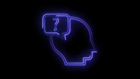 Neon head with question mark animation on black background conceptual problem Stock Footage 322986628