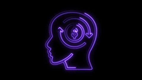 Neon head shape with dollar sign circulating inside brain financial mindset.. Stock Footage 309916000