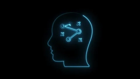 Neon head with strategy map concept depicting problem solving and creative .. Stock Footage 312311323