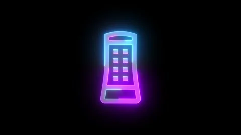 Neon headless device icon cyan purple color glowing animation black backgrou Stock Footage 270783978