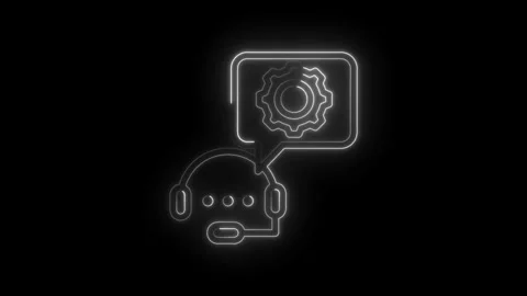 Neon headset with gear icon in speech bubble representing customer support Stock Footage 333952559