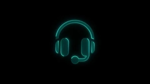 Neon headset icon glowing with bright blue light against dark black backgro.. Stock Footage 345549978