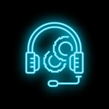Neon headset icon representing technical support and troubleshooting Stock Illustration