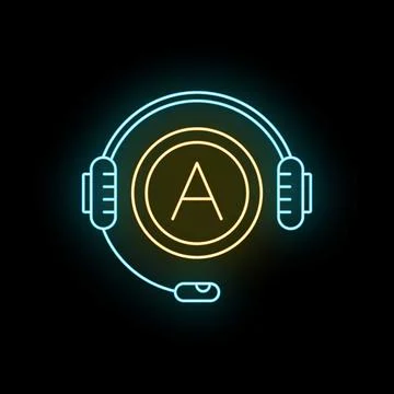 Neon headset microphone with letter a icon Stock Illustration