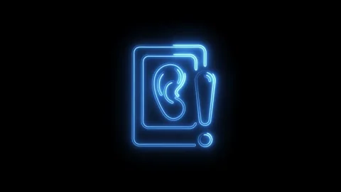 Neon hearing loss warning alert on black background medical condition concept Stock Footage 308178710