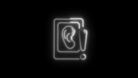Neon hearing loss warning icon animation on black background Stock Footage 308178714