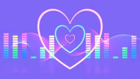 Neon heart and waves Stock Footage 251961387