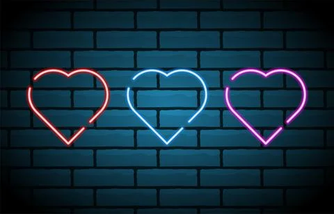 Neon heart on the brick wall, vector Eps 10 illustration. Stock Illustration