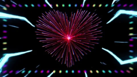 Neon Heart Explosion Firework Love Sci-Fi Background Loop Stock Footage 343813609