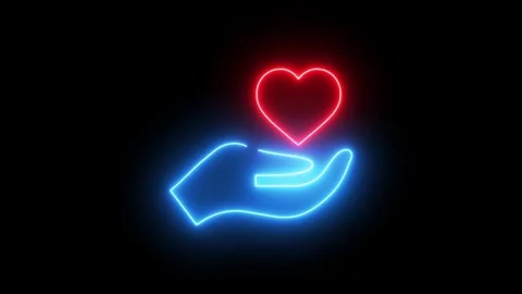 Neon heart held in hand animation, glowing blue palm supporting red heart s.. Stock-Footage 333025865