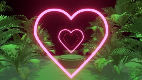 Neon Heart Palm Leaf Background Stock Footage 285314165