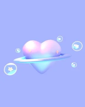 Neon heart planet and star bubbles Stock Illustration
