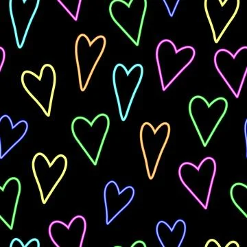 Neon heart seamless pattern. Stock Illustration