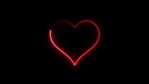 Neon heart shape drawing animation on black background seamless loop. 動画素材 337520317