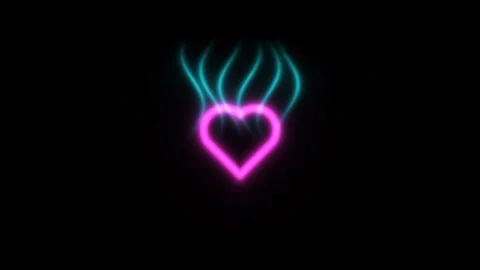 Neon heart shape with glowing lines on dark background 库存影片 338017429