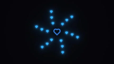 Neon heart shape surrounded by blue glowing hearts on Stock Footage 338384937